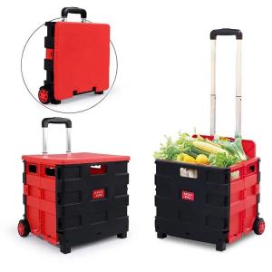 China Grocery Small Lightweight Folding Plastic Shopping Cart 4 Wheels With Basket on sale