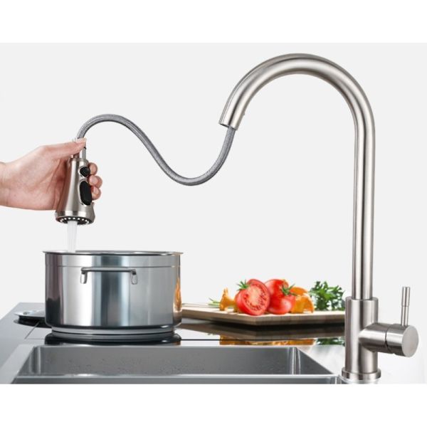White Stainless Steel Kitchen Faucet Mixer Two Functions Retractable Kitchen Tap