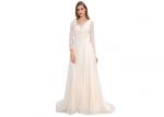 White Lace Beaded Long Sleeve Evening Gowns Maxi For Wedding Prom
