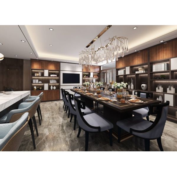 Luxurious Elegant Modern Stainless Steel Kitchen Cupboards Chinese Dark Wood Grain