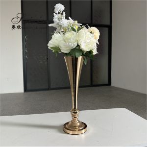 Events Wedding Art Decoration Vase Gold Metal Trumpet Vases Party