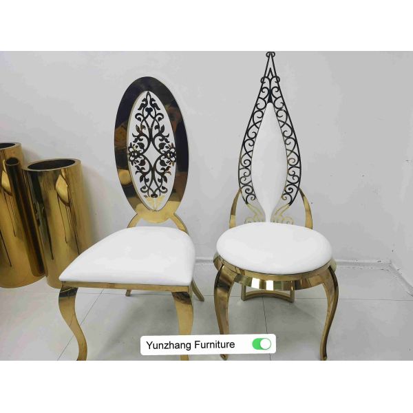 Ellipse High Back Golden Wedding Dining Chair With Flower OEM