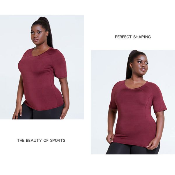 Custom LOGO Women'S Plus Size Yoga Wear ODM Burgundy Dri Fit Shirt
