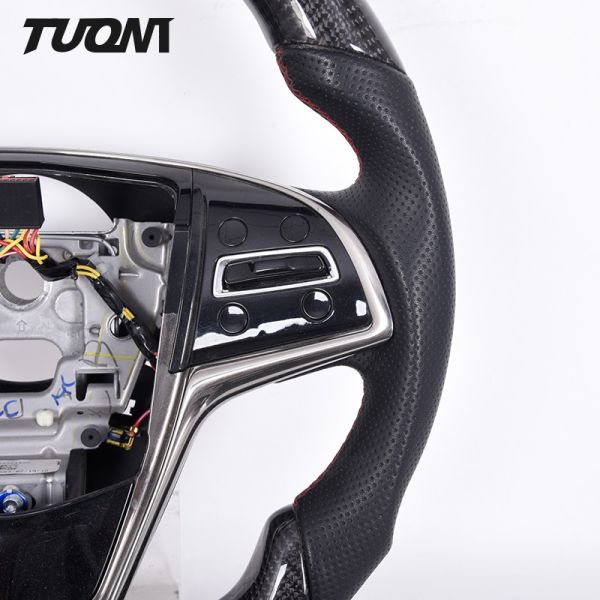 350mm Customized Black Sports Cadillac Steering Wheel Carbon Fiber Leather