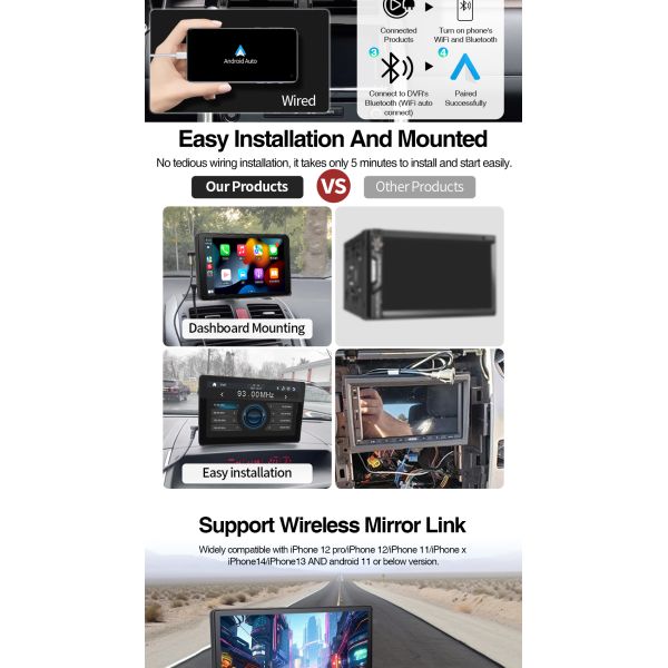 Universal 9 inch Car Radio Multimedia Video Player Wireless CarPlay Android Auto Touch Screen VW Nissan Toyota