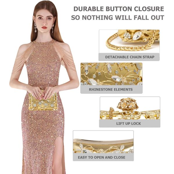 Evening Bag Clutch Purses for Women Rhinestones Purse Sparkling Party Shoulder Handbag Wedding Bag with Chain