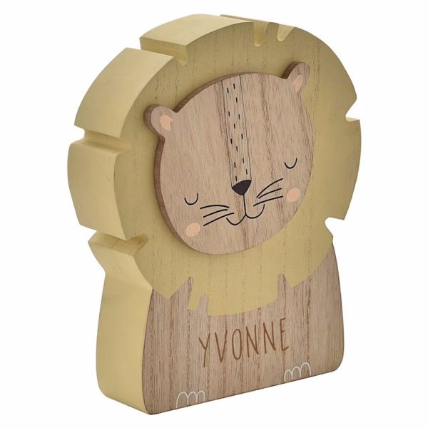 Personalised Engraved Lion Money Box Bank Kids Savings Pocket Money Piggy Bank Wooden Animal Money Box Gift for Babies