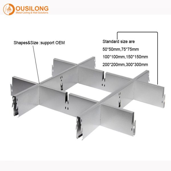 Latticed Grille Suspended Metal Ceiling Powder Coating False Square Grid ceiling for Sale