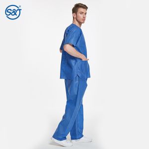 Non woven hospital patient gown uniform V neck short sleeve medical surgical