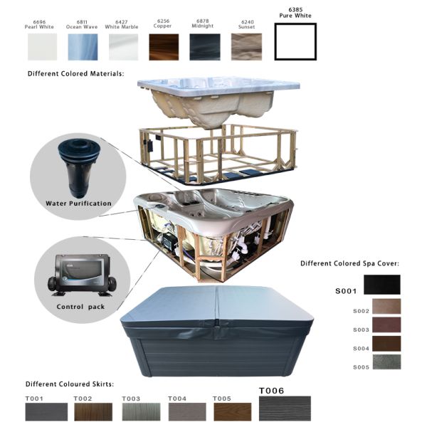 Garden Outdoor Whirlpool Spa Hot Tub 7 Seats Square Hydro Massage Bathtub