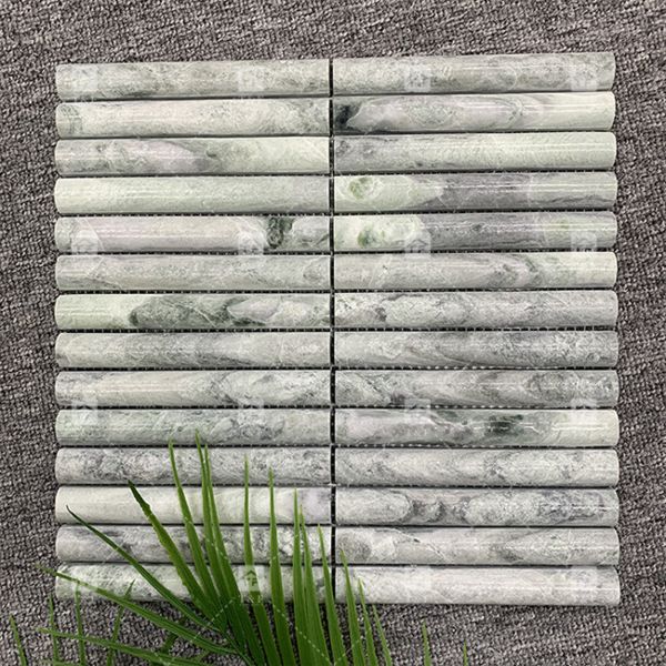 Marble Pattern 3D Arc Long Strip Mosaic Floor Wall Tile For TV Backdrop Kitchen Backsplash