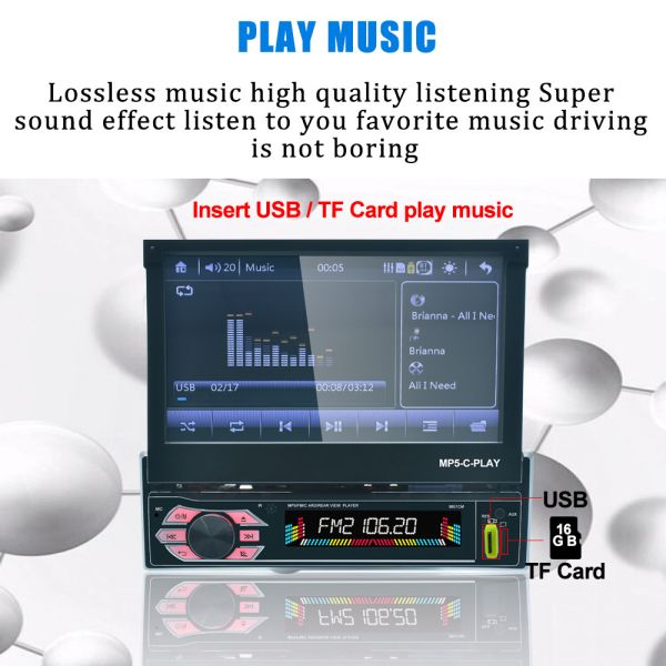 7inch Retractable Screen Car Stereo Dash Car Bt Radio Mp5 Player Aux Tf Fm Receiver