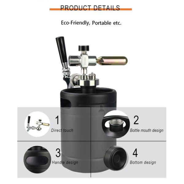 Portable CO2 Mini Keg Dispenser , Stainless Steel Homebrew Kegerator Kit