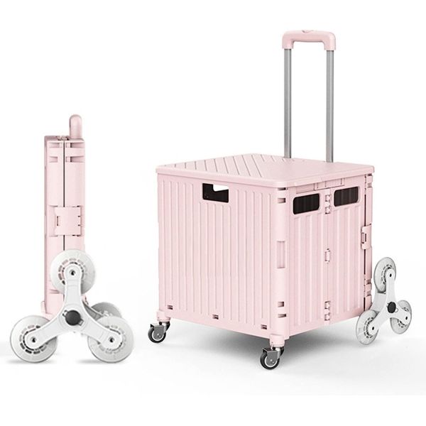 Foldable Cart With Stair Climbing Wheels, Collapsible Rolling Crate Telescoping Handle, Handcart For Grocery Book