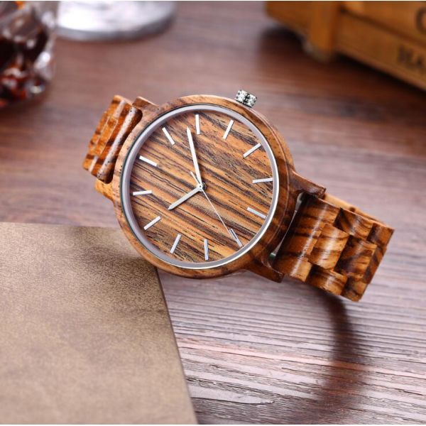 Mineral Glass Most Accurate Quartz Watch Natural Zebra Wood Color