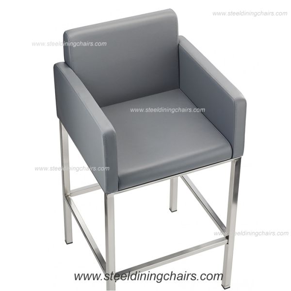 Fixed Counter 98CM 52CM metal Grey Faux Leather Bar Stools