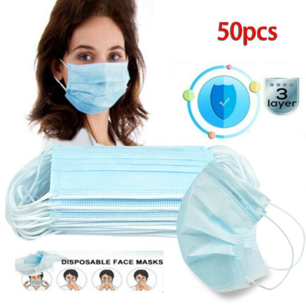 50pcs / Pack Blue Face Mask Non Woven Melt Blown Fabric 95% BFE CE FDA