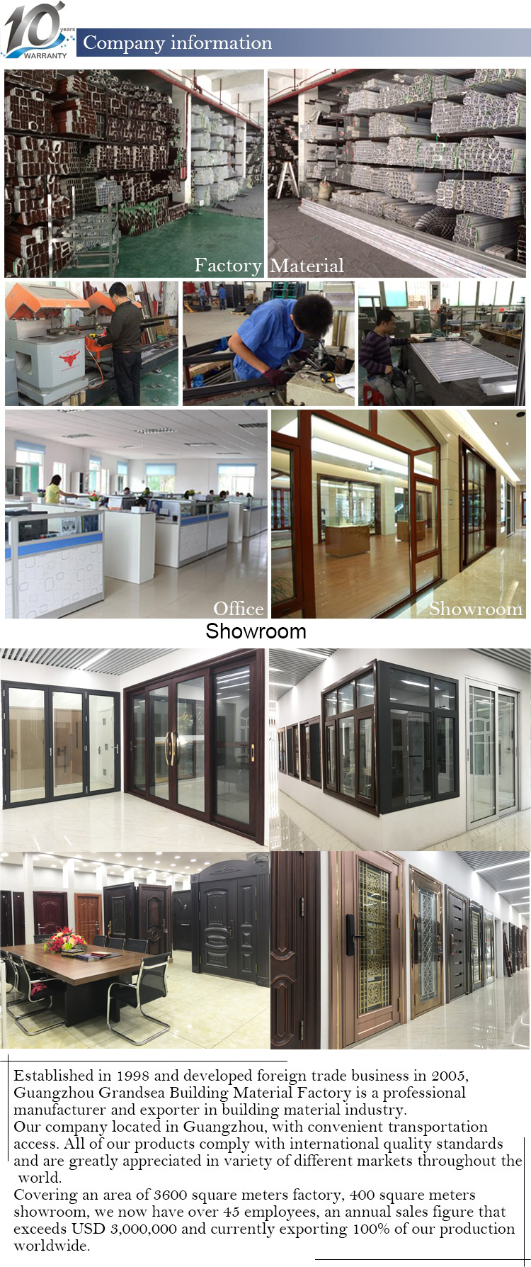 Latest Modern Cast Iron Factory Price Front Door with Glass, Entry Double Wrought Iron Door Design for Villa