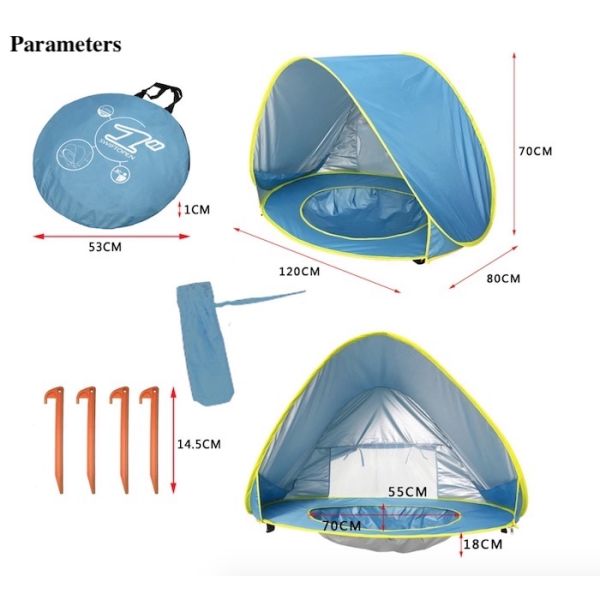 Waterproof and UV Resistant Outdoor Camping Tents 190T Silver Coated Polyester Pop Up Baby Play Tent