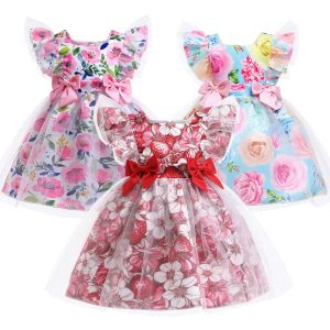 Cheap Girls Floral Print Summer Children'S Clothing Bow Dress wholesale