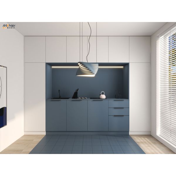 Custom Design Luxury White PVC Modular Kitchen Cabinets with Solid Surface Countertop