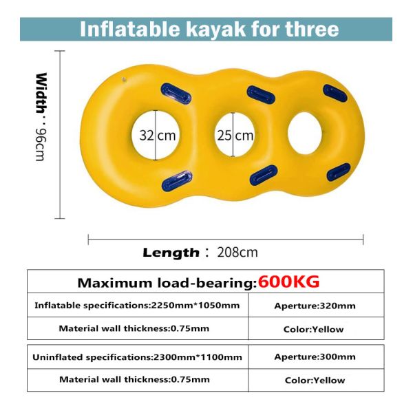 Yellow Double Inflatable Swimming Ring Pool Float For Adults Water Park Game Play