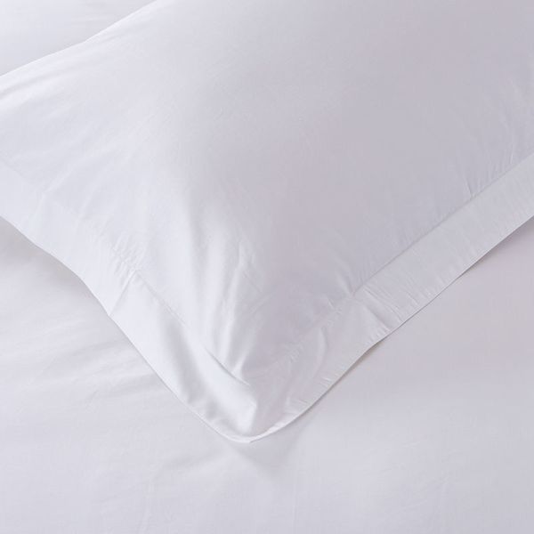 300TC Satin White King Size Hotel Duvet Quilt Cover Flat Sheet Set with Solid Pattern