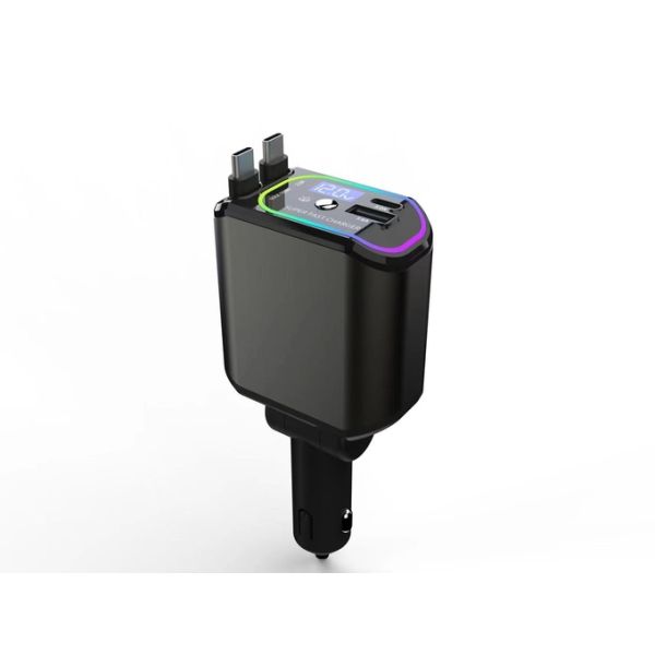 Retractable Cable 4 In 1 USB Car Charger 120W Fast Car Phone Charger