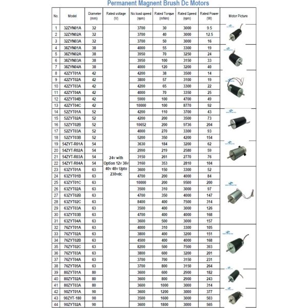 Size 30mm to 110m Customizable Brush Dc Motor 10w upto 1000w 12V 24V 36V 40V 48V to 230V Dunker & Pittman Equivalent