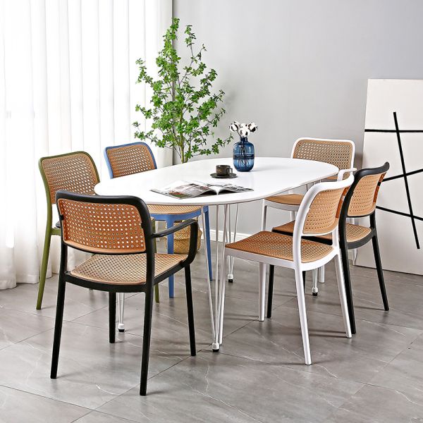 Stackable dining chairs in restaurant setting