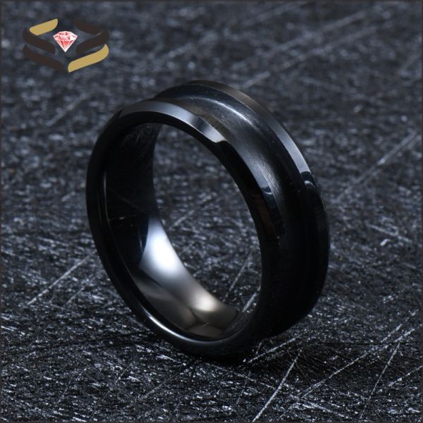 Men'S Women'S Black Wedding Ceramic Rings 4mm 6mm 8mm With Customizable Inlay