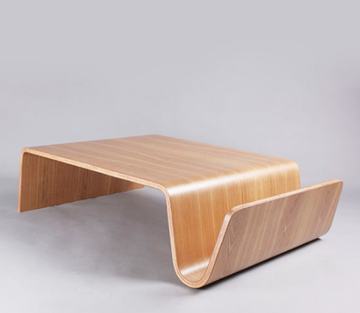 Natural Offi Scando Modern Wood Coffee Table Plywood Top Curved For Showroom