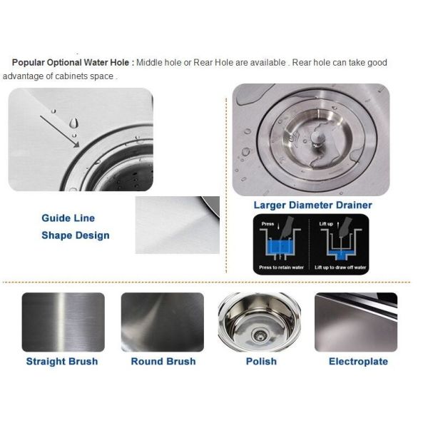 drop-in overmount topmount single bowl inox 304 handmade custom size 18 gauge sink