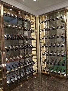 China Luxury Multilayer Glass Door Stainless Steel Wine Cabinet Wine Rack on sale