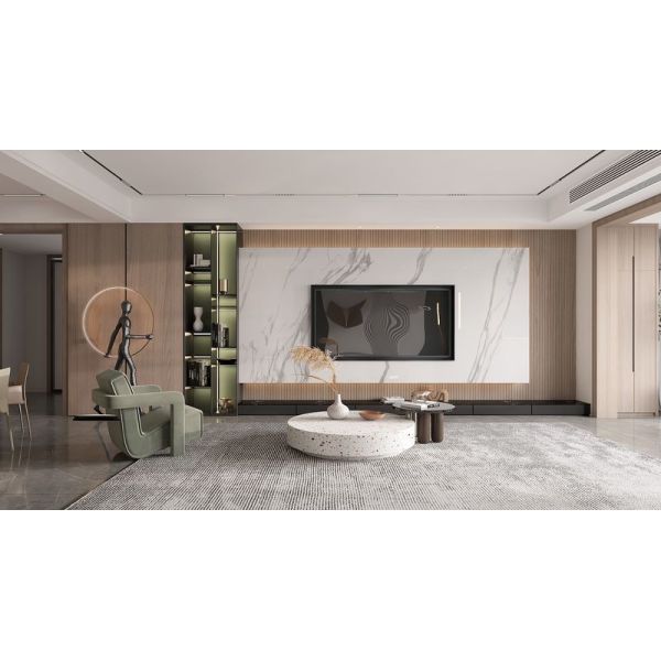 Elegant Practical Modern TV Cabinet Solution With Wood Grain And Pean Grey Carcass