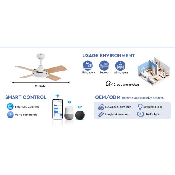 36 Inches Small Ceiling Fan with MDF Blade and AC Motor for Home/Office/School