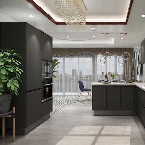CE Black Kitchen Cabinets Modern With Particle Board & Plywood Materials Modern Kitchen Units