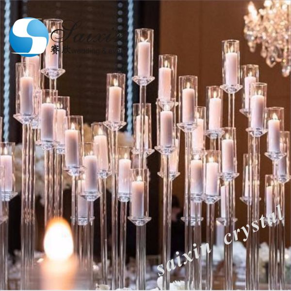 Wholesale long stem black crystal candelabra for wedding centerpiece
