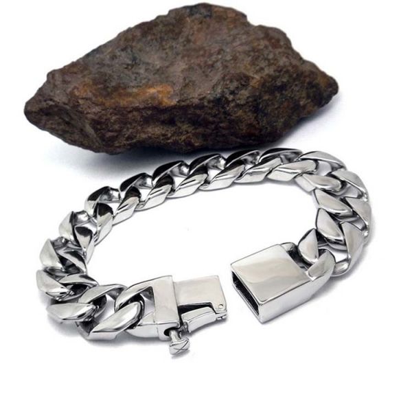 Men's Curb Link Chain Bracelet 316l Titanium Stainless Steel 15mm Width Silver Color(JCE045)