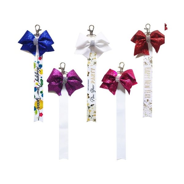 Unique Personalized Gifts Pre-Tied Sublimation Blank Bowknot Keyring With Double Sided Printing Ribbon Lanyard DIY Colored Cute Bow Decoration