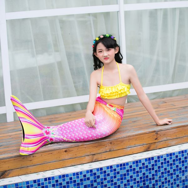 Colorful Unicorn Mermaid Tails for Swimming Princess Bikini Bathing Suit Children's Day for 3-12Y