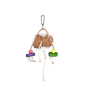 China natural wooden bird toys coconut fiber roll with beads for lovebirds budgie on sale