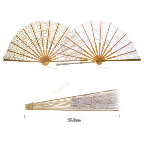 Y-Z Vintage Wedding Lace Bamboo Folding Fan Hollow Cotton and Linen Dance Bride Tassel Big Hand Fans