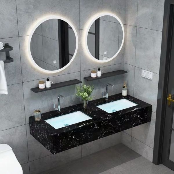 Quality Modern Wall Hung Cabinet , Marble Double Sink Bathroom Vanity for sale