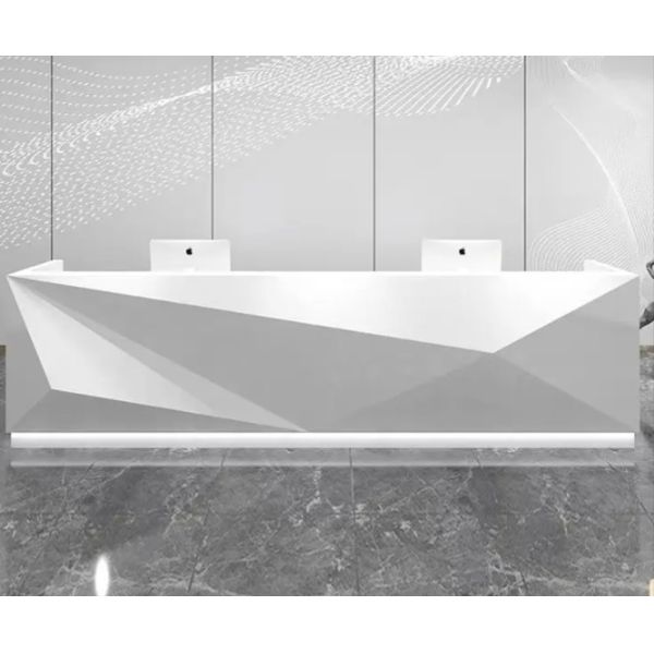 Fancy Led Front Counter Reception Desk White Beautiful Curved Large Customized Counter Office Furniture Contemporary Panel