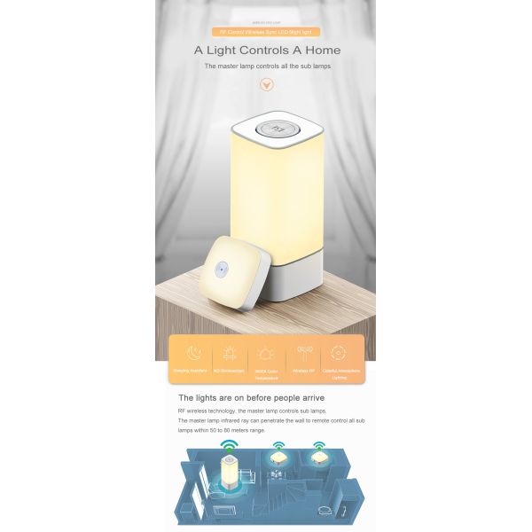 USB Charging LED Night Light Wireless RF Touch Control For Bedroom