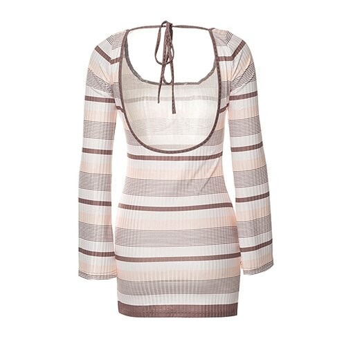 OEM maufactory Cross Border Women'S Polyester Striped Stamps Sexy Back Repair Thin Dress