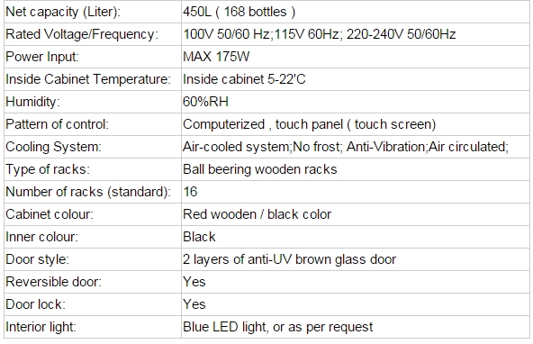 168 Bottles 450L Single Zone Direct cooling wine refrigerator