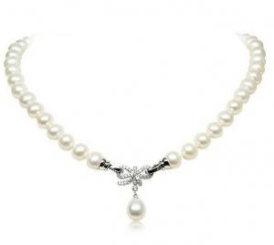 Cheap Pearl necklace natural freshwater 8-9 mm nearly round silver pendant wholesale