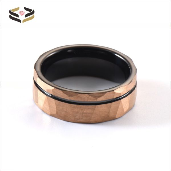 Jewelry Main Material Tungsten 8mm Black Rose Gold Faceted Ring for Geometric Engagement and Anniversary